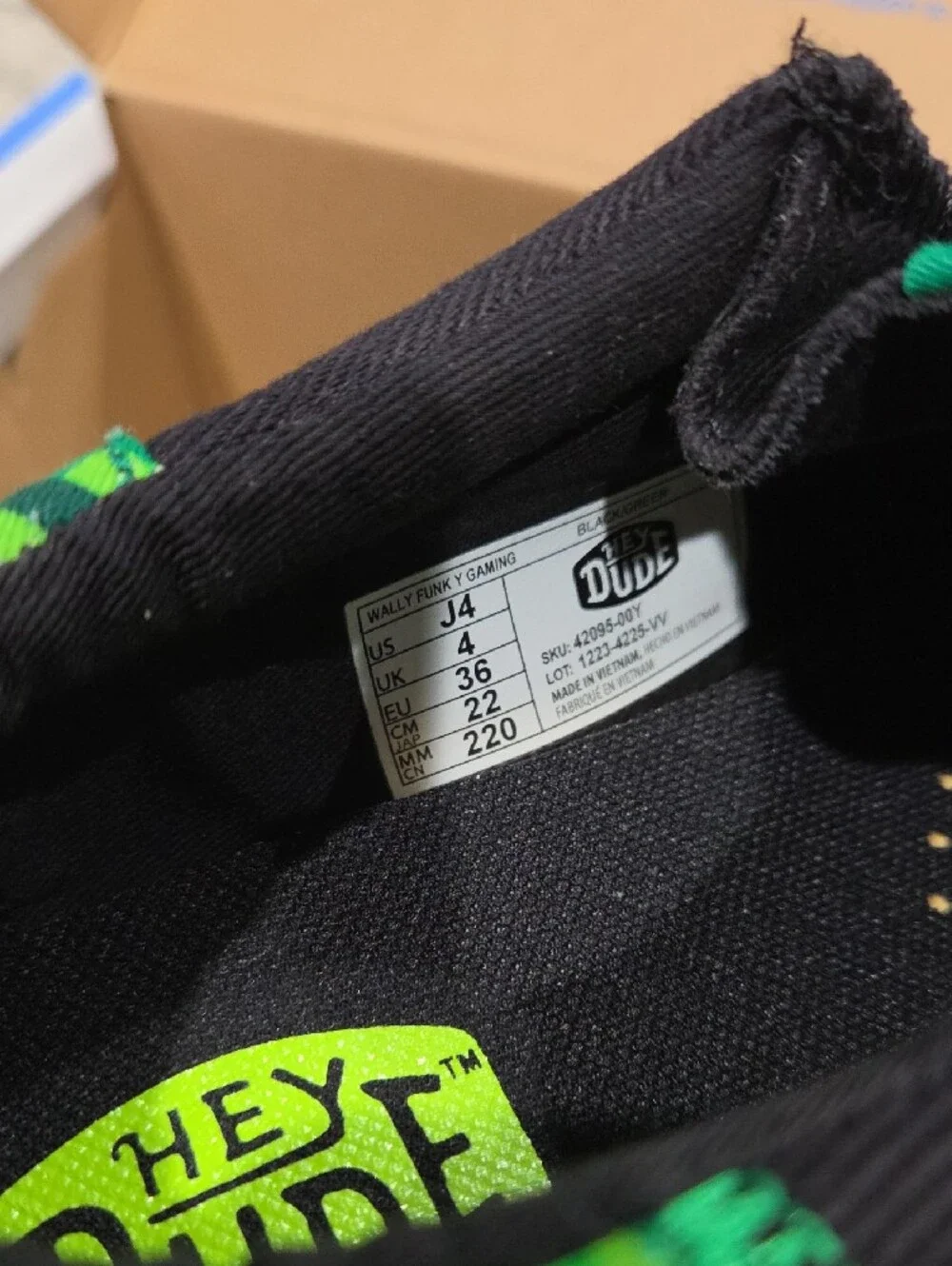 Hey Dude Kids Black Sneakers with Green Check Collar